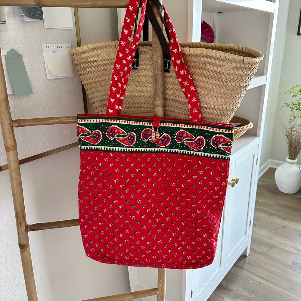 Reversible Green and Red Quilted Tote